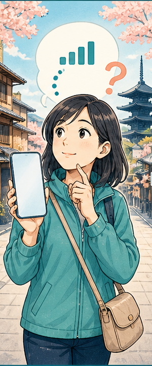 女性旅人旅行中查看行動流量估算的插圖