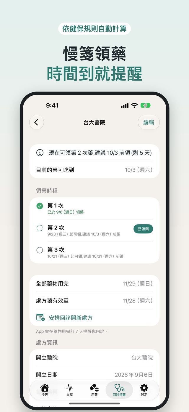 慢箋領藥,時間到就提醒